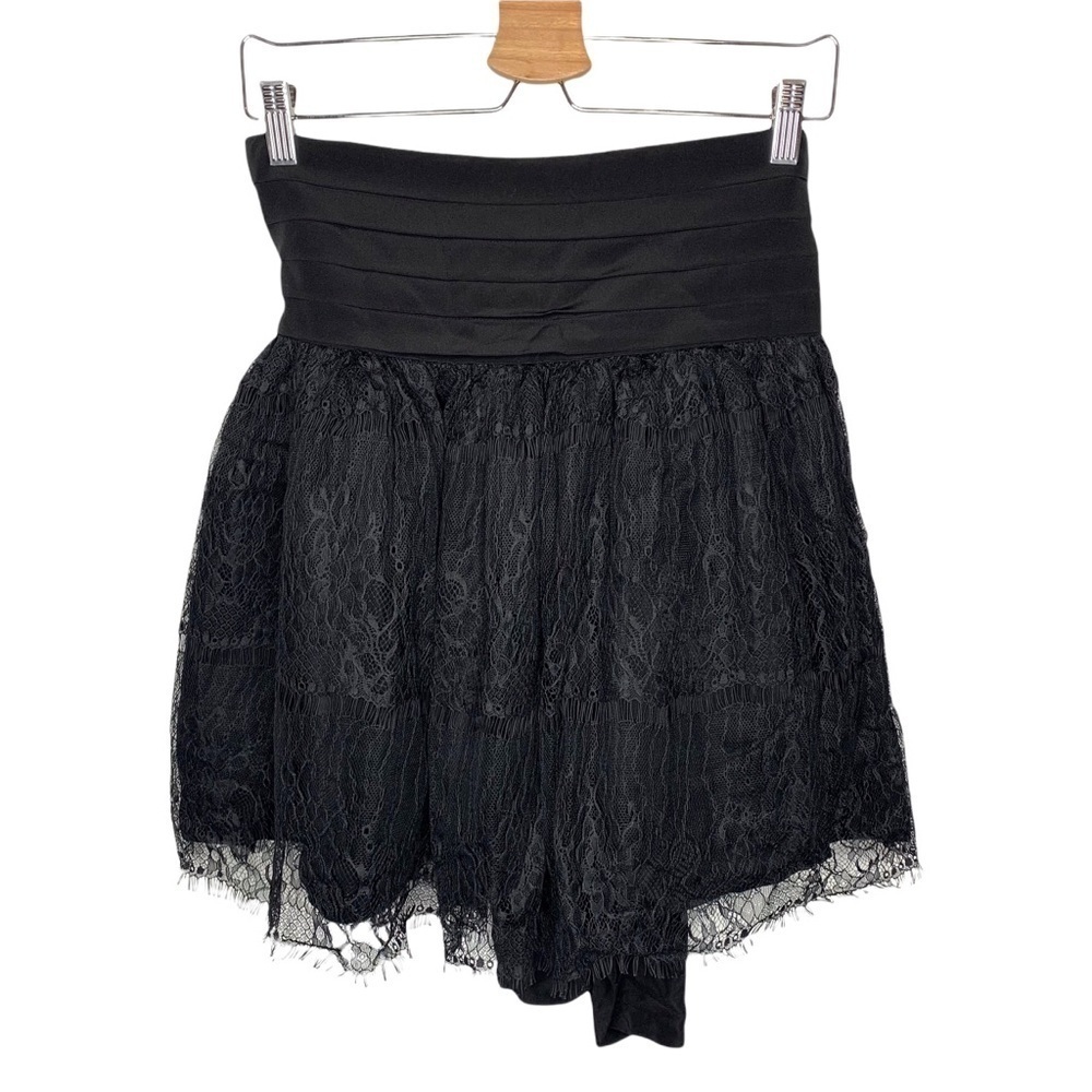 Anthropologie Boho Silk Lined Black Tiered Lace Skirt Size 2